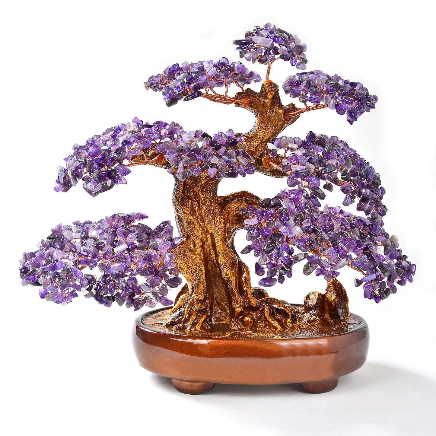 KALIFANO Natural Amethyst (1,251 Gemstone Count) Chakra Crystal Tree with Healing Properties - Bonsai Feng Shui Money Tree for Positive Energy, Luck and Wealth - 14"