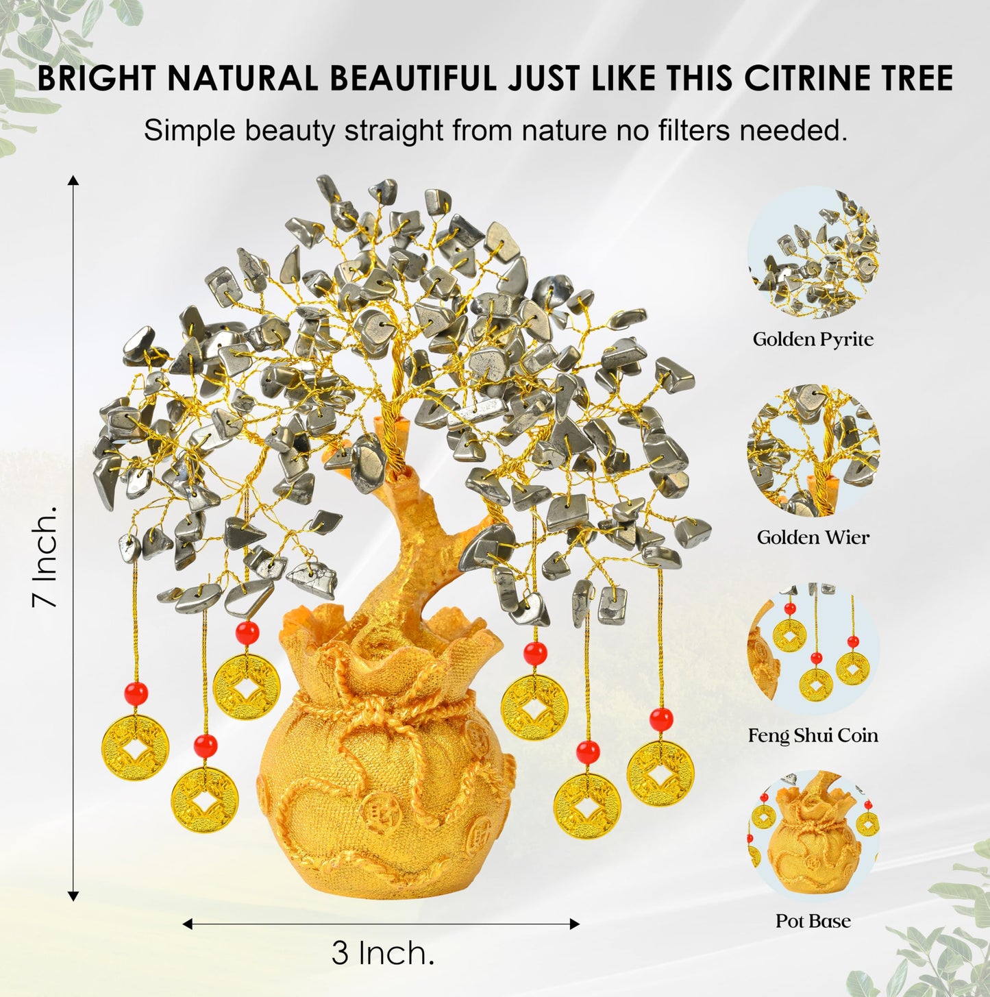 Crocon® Pyrite Crystal Tree with Artificial Coin Pot Base Bonsai for Home & Office Decor Good Luck Feng Shui Coins Money Wealth Tree Crystal Spiritual Gifts for Women Mom Sister Desk Bookshelf Decor