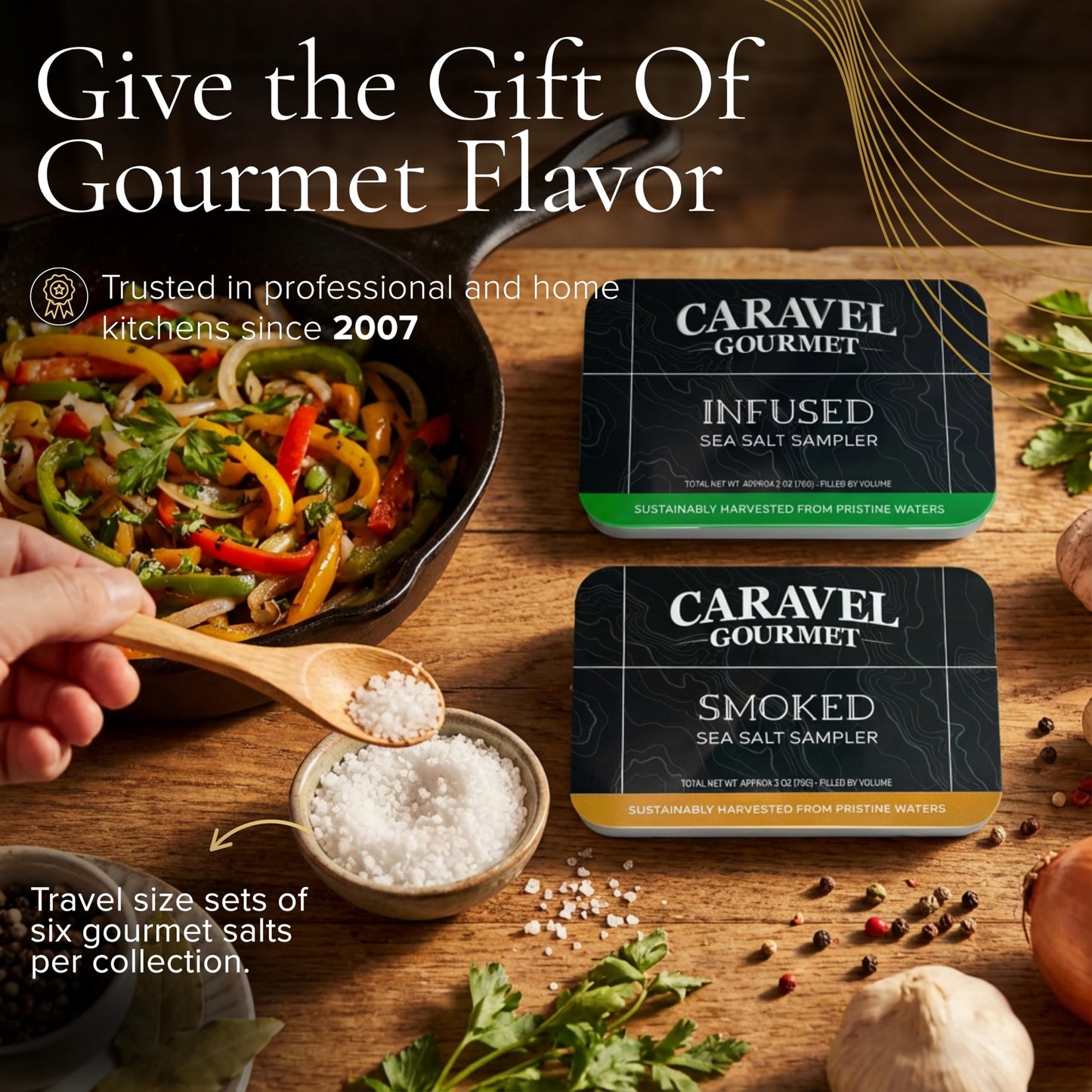 Sea Salt Gift Set - Infused & Smoked Salt Sampler Collections - 12 Flavors with Reusable Tins - Great Gifts for Everyone - by Caravel Gourmet