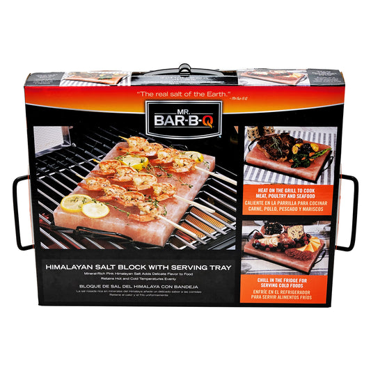 Mr. Bar-B-Q Himalayan Pink Salt Cooking Block, 100% Natural Food Grade Himalayan Salt Block Plate 12 x 8" w/Steel Tray for Hot & Cold Cooking, Cutting, Serving, Grilling, Searing & Backyard BBQ Grill