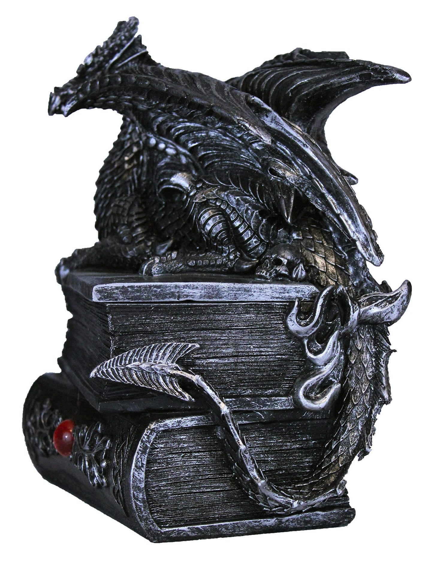 Guardian of Bibliophiles Stone Finish Dragon on Books Resin Trinket Box with Hidden Compartment - Gothic Medieval Dresser Decorative Accent - 8 Inches High