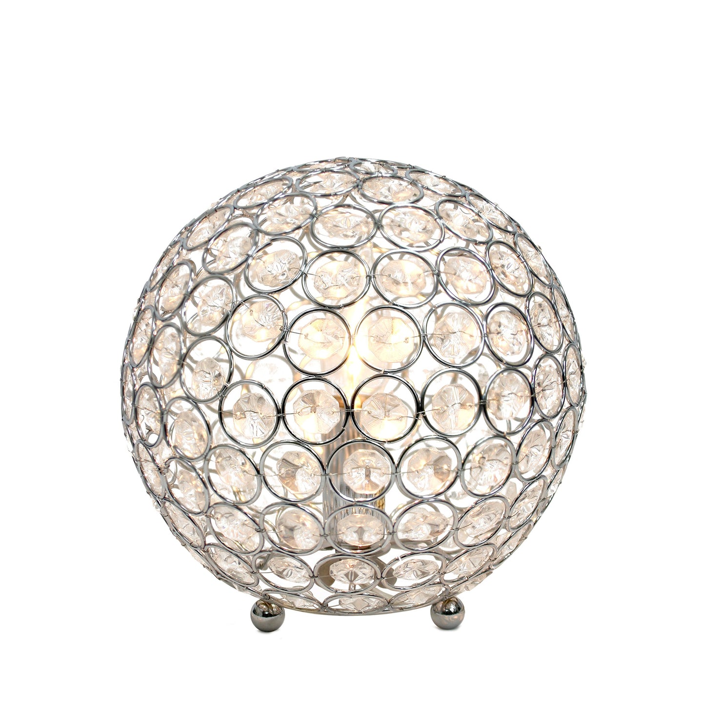 Elegant Designs LT1026-CHR 8" Elipse Crystal Collection Metal Crystal Ball Sequin Table Desk Lamp for Accent Lighting, Décor, Living Room, Chrome