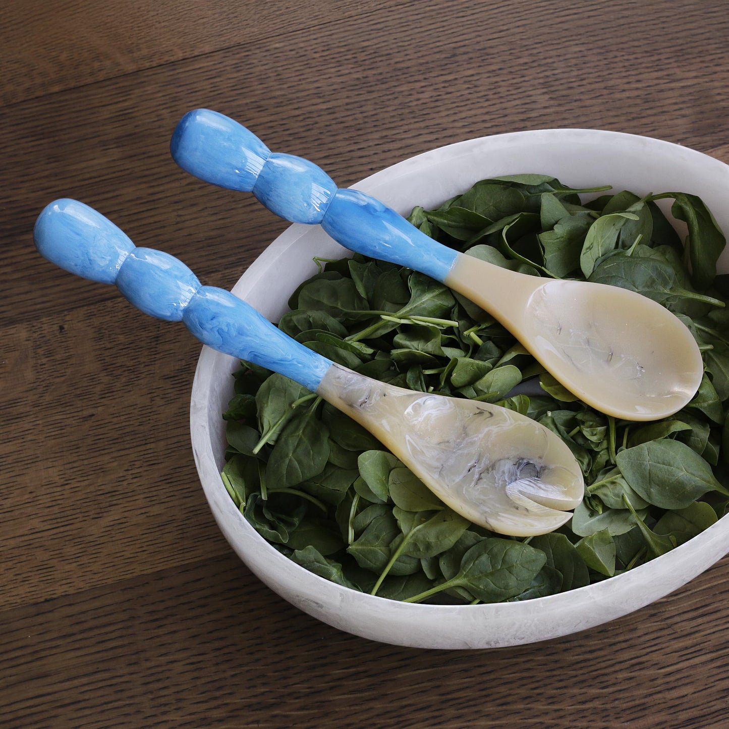 Beatriz Ball RESIN Rio Bubble Salad Servers (Blue) – Hand-Poured, Stylish, Lightweight & One-of-a-Kind Artisanal Serveware