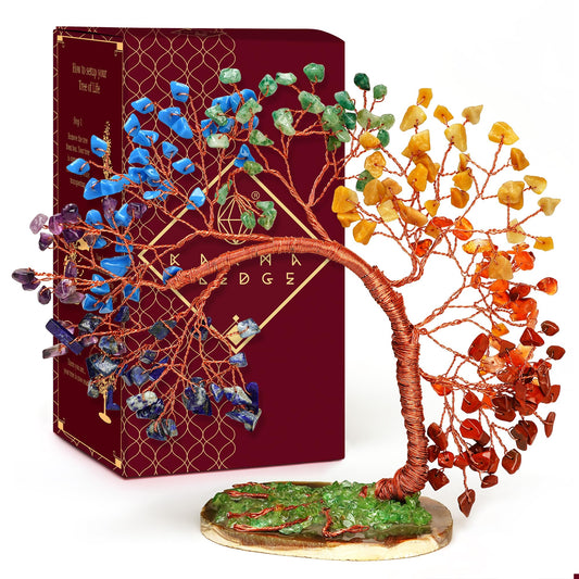 KARMAPLEDGE 7 Chakra Tree of Life for Home, Office, Room, Wall Decor to Bring Money & Good Luck, Handmade Healing Crystal Tree Gifts for Women, Men, Mom & Dad, Unique Gifts for Birthday & Anniversary