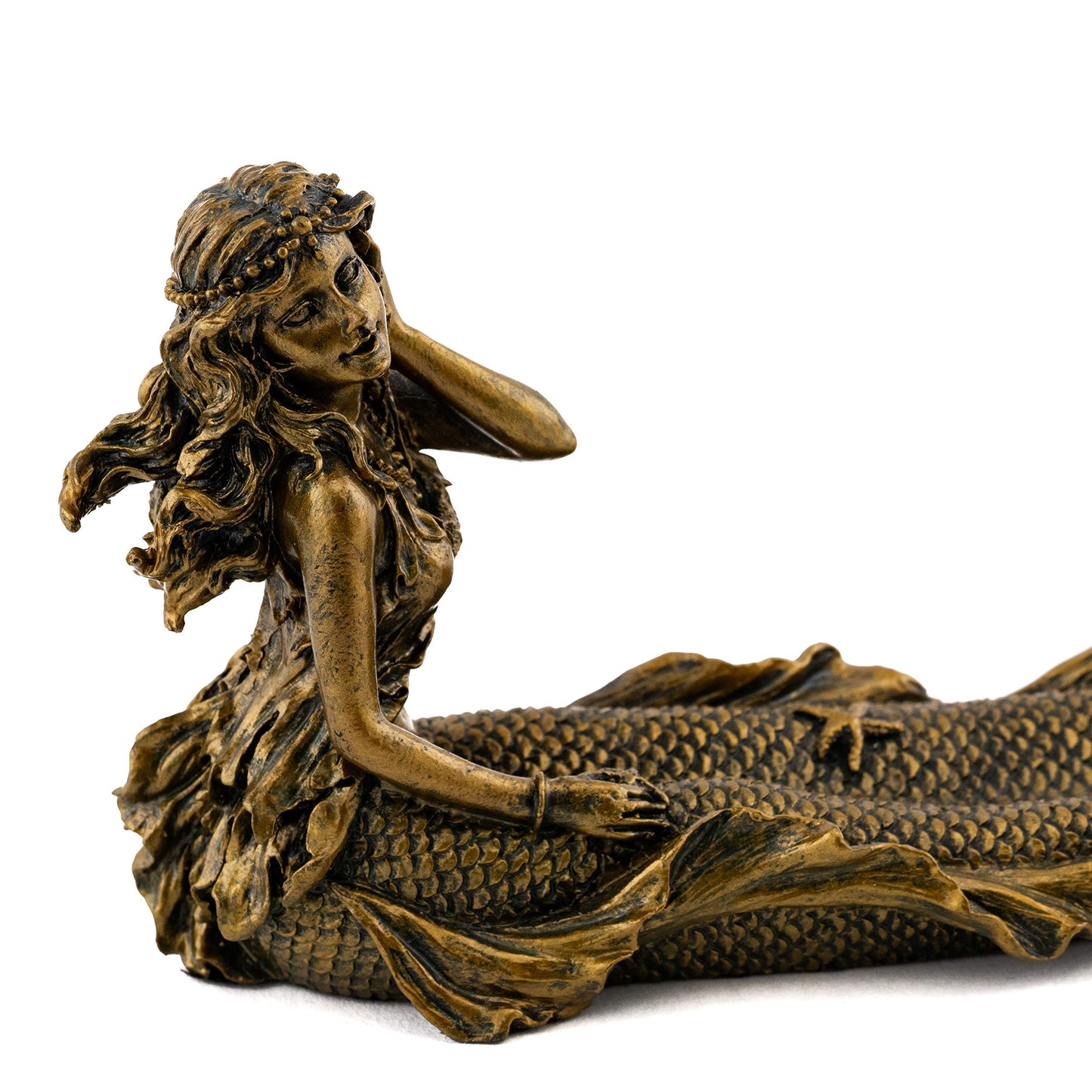Top Collection Beach Mermaid Incense Holder Statue - Hand Painted Beautiful Mythical Creature with Bronze Antique Finish Look- 9-Inch Long Fragrance Incense Burner Figurine