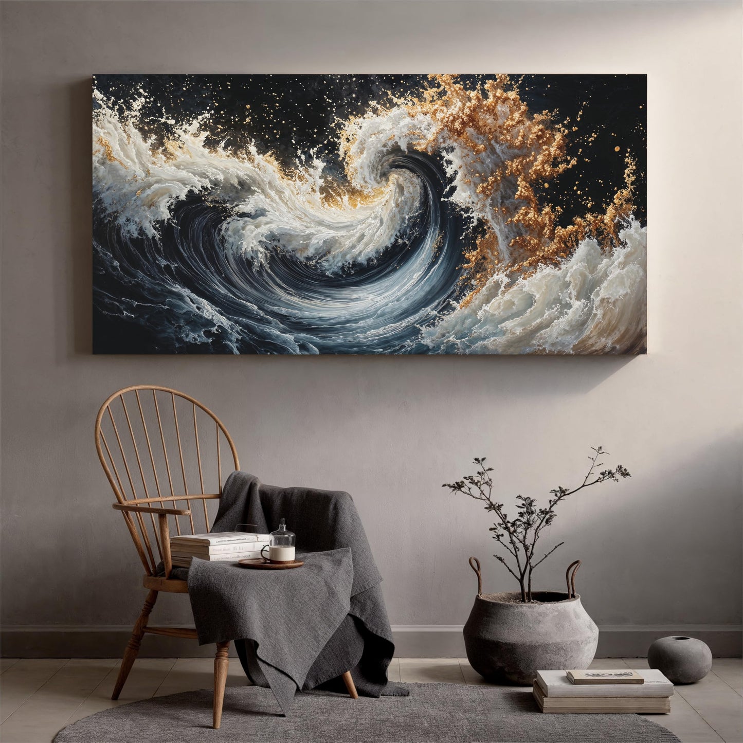 YISXINOAG Large Ocean Wave Abstract Wall Art Canvas Wall Decor Canvas Art Wall Decor for Living Room Ready to Hang Modern Blue and Gold Sea Painting Pictures for Bedroom Abstract Art Size 29"X58"