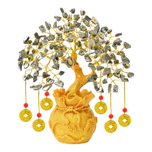 Crocon® Pyrite Crystal Tree with Artificial Coin Pot Base Bonsai for Home & Office Decor Good Luck Feng Shui Coins Money Wealth Tree Crystal Spiritual Gifts for Women Mom Sister Desk Bookshelf Decor