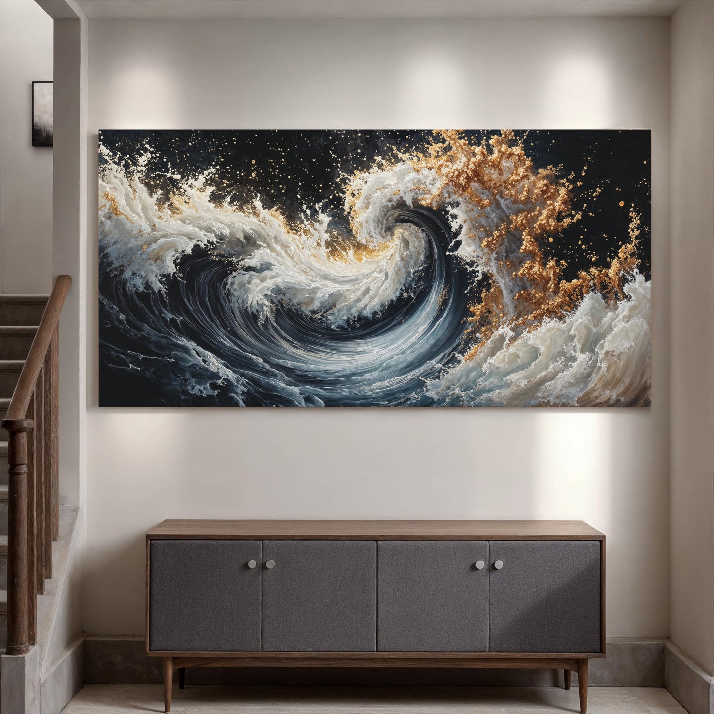 YISXINOAG Large Ocean Wave Abstract Wall Art Canvas Wall Decor Canvas Art Wall Decor for Living Room Ready to Hang Modern Blue and Gold Sea Painting Pictures for Bedroom Abstract Art Size 29"X58"