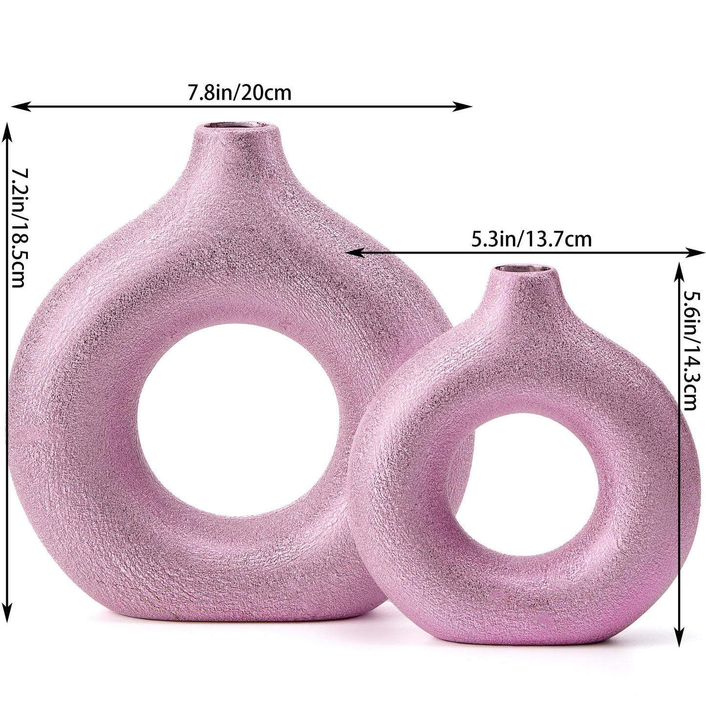 Modern Donut-Shaped Decorative Vases, Handmade Minimalist Boho ins Style, Modern Vase for Home Decor for Wedding Dinner Table Party Living Room Office Bedroom (Purple-Gold, Large + Small)