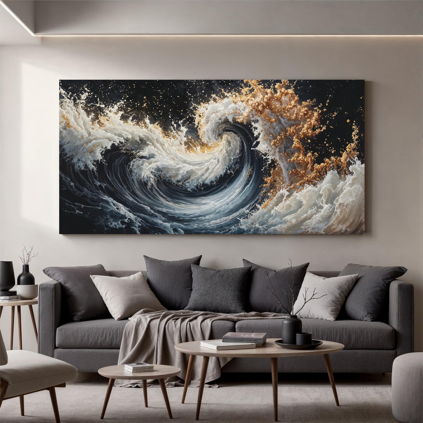 YISXINOAG Large Ocean Wave Abstract Wall Art Canvas Wall Decor Canvas Art Wall Decor for Living Room Ready to Hang Modern Blue and Gold Sea Painting Pictures for Bedroom Abstract Art Size 29"X58"