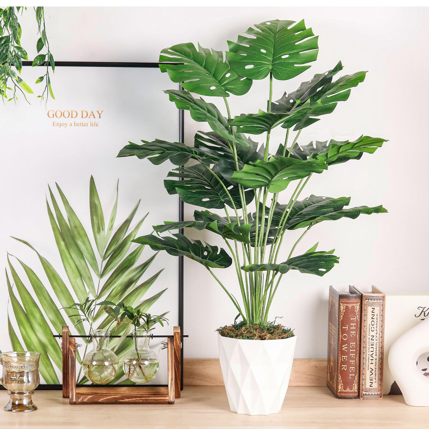 Der Rose Bundle of Set of 2 Succulents Plants and 1 Pack 28" Faux Plants for Home Office Living Room Decor