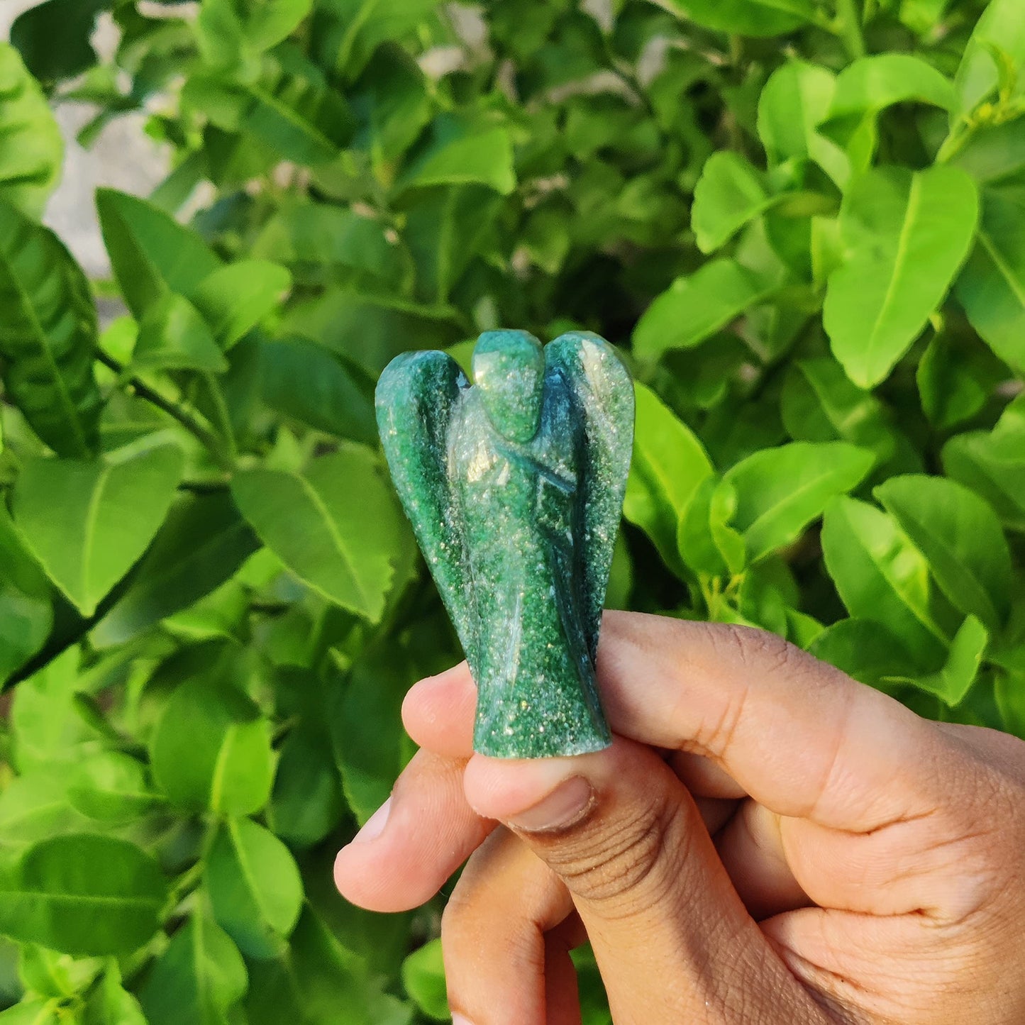 2 inches Natural Gemstone Guardian Angel Hand Curved | 15 Choices | Gemstones Crystal Prayer Angel | Home Protection | Pocket Crystal Angel (Opalite + Amethyst + Green jade)