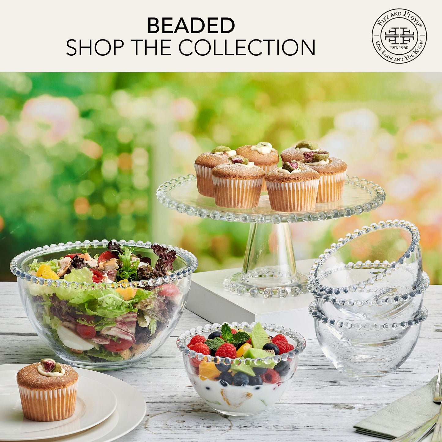 Fitz and Floyd Beaded Glass Prep, Dip, Dessert, Fruit, Candy Bowls, Set of 4, 5.25 inch