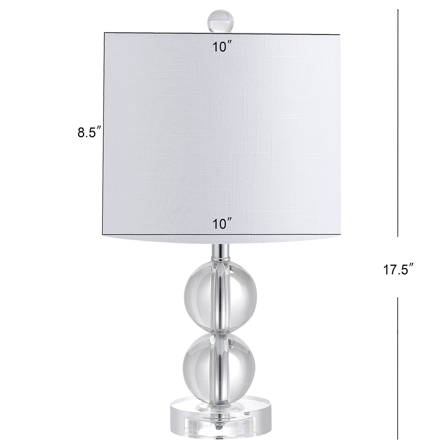 JONATHAN Y 17.5" Clear Crystal Table Lamp, Glam Double Sphere Mini Nightstand Lamp for Bedroom Living Room, White Linen Drum Shade, Chrome Finish, LED Bulb Included JYL2057A