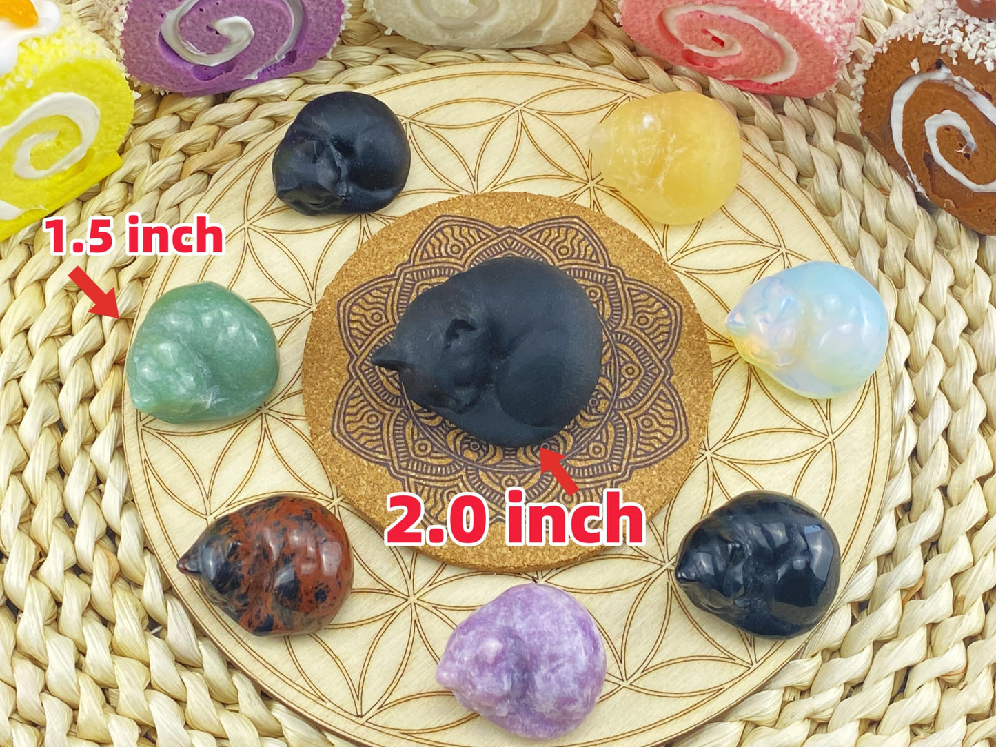 YATOJUZI 2" Cat Decors Statue Tiger's Eye Crystals Sleeping Cats Decor Hand Carved Cute Animal Statues Figurines Crystal Decor Room Home Office Desk Decorations Cat Gifts for Women