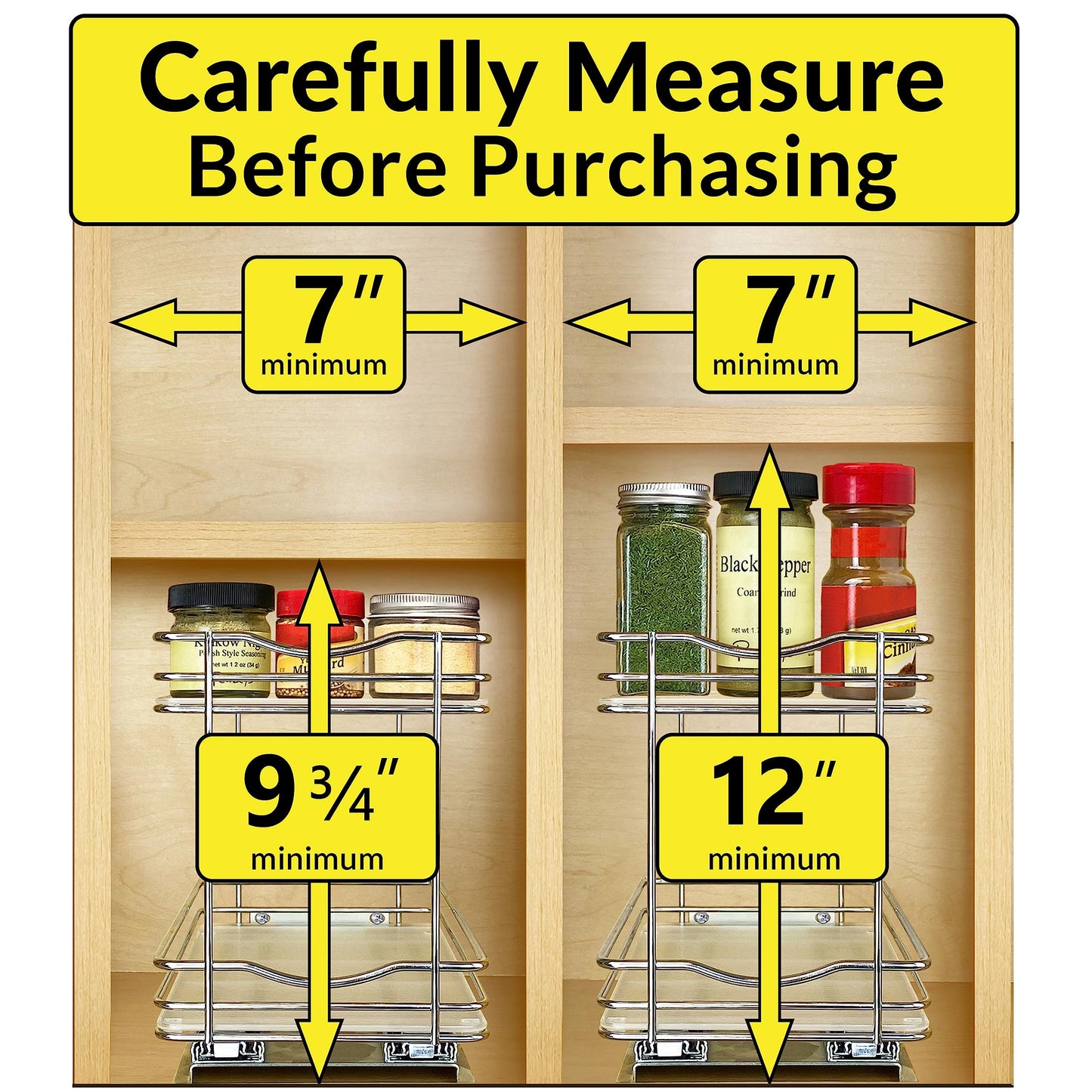 LYNK PROFESSIONAL® Pull Out Spice Organization for Cabinets - 6-3/8 inch Wide – Spice Rack for Inside Cabinets, Slide Out Spice Rack Organizer for cabinet – Pull Out Spice Rack, Sliding 2 Tier Chrome