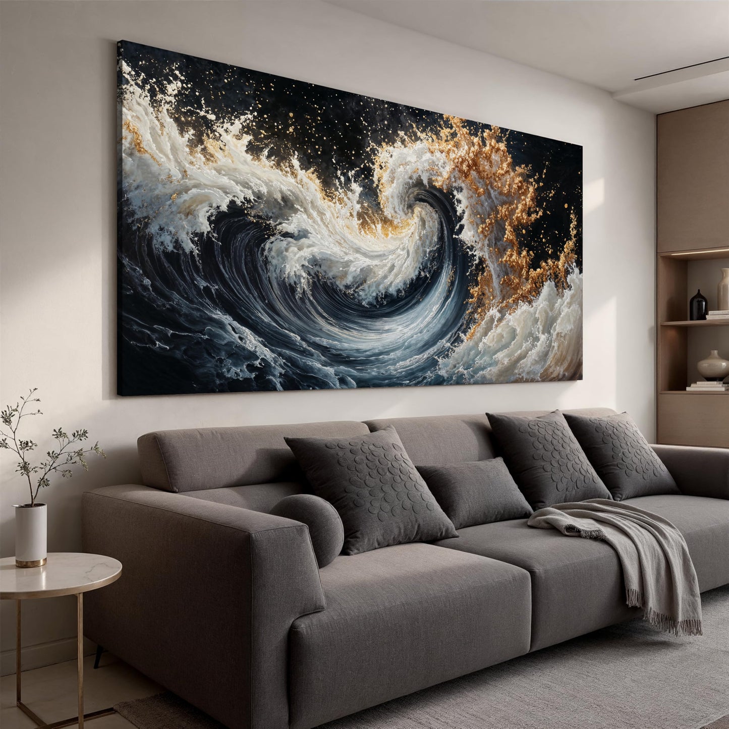 YISXINOAG Large Ocean Wave Abstract Wall Art Canvas Wall Decor Canvas Art Wall Decor for Living Room Ready to Hang Modern Blue and Gold Sea Painting Pictures for Bedroom Abstract Art Size 29"X58"