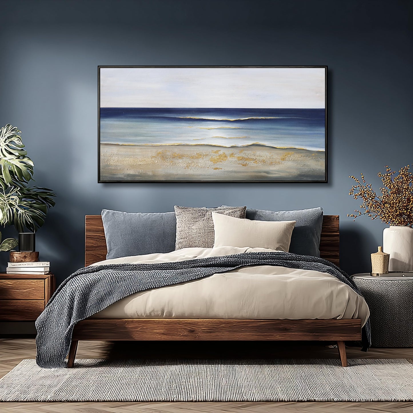 Yuaxker Ocean Wall Art Large Framed Wall Decor Blue and Gold Artwork Room Decor Aesthetic for Living Room Bedroom Dining Room Office Home Decor 30x60 Inch