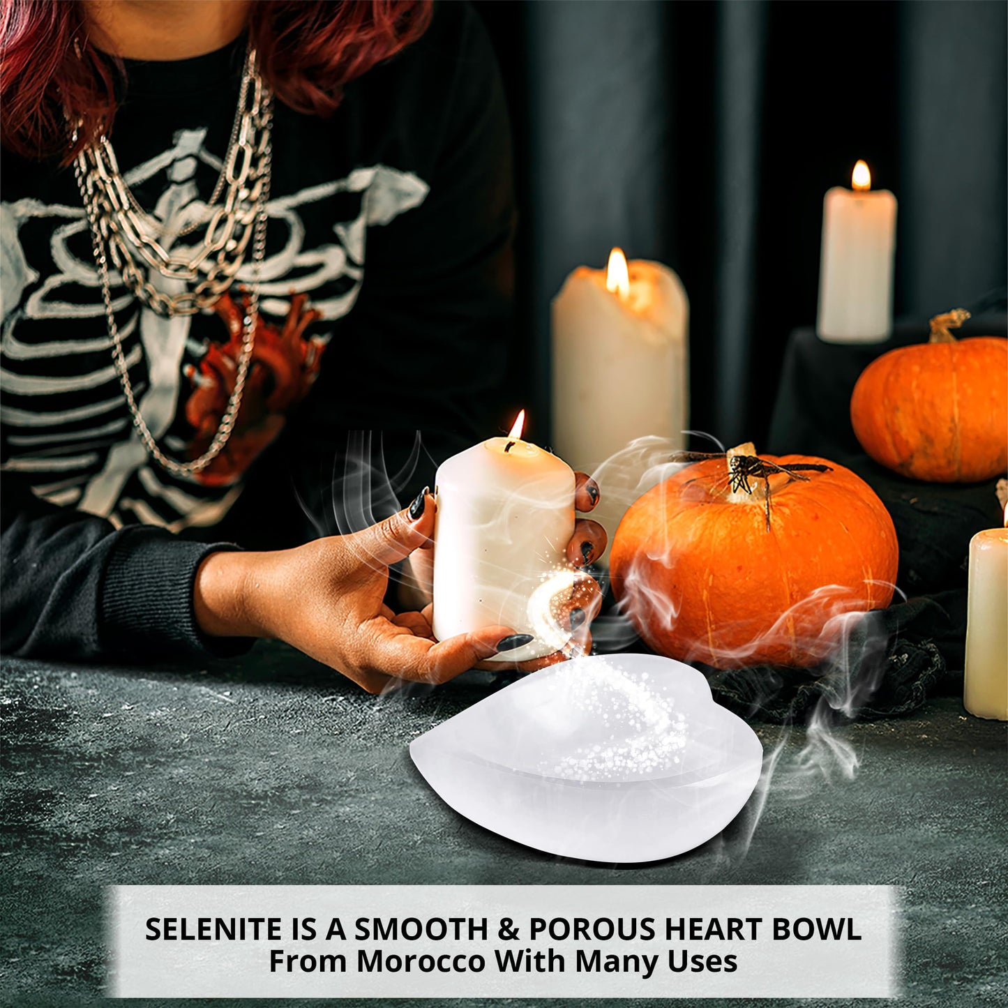 WBM Selenite Crystal Heart Shape Bowl 10cm, Reiki Healing Medication & Home Decoration Stone, Ideal for Cleansing and Smudging Plate, White
