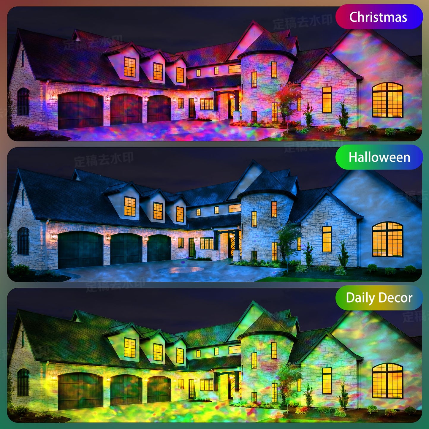 Umidkin Ocean Wave Projector Light, 150W RGBW Color Changing Water Wave Light, LED Water Ripple Effect or Flame Fire Effect, Use for Ceiling, Wall, Garden, Party, Holiday