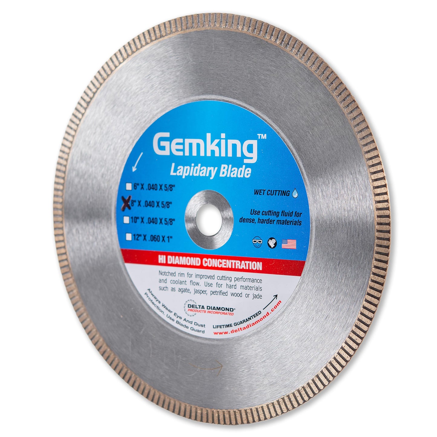 Gemking Lapidary Saw Diamond Blade, 10-inch, Ultra-Thin Notched Rim for Gemstones, Agate, Geodes (10" X .040 X 5/8" Arbor)