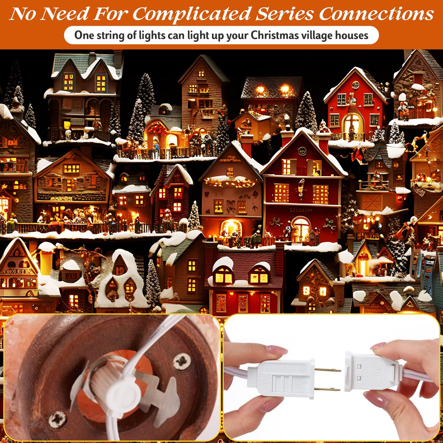 Meonum Christmas Village Lights,Accessory Cord with LED C7 Bulbs,Indoor Blow Mold Light Cord with Female Plug, Rotary On/Off,for Salt Lamp,Holiday Craft Projects Decoration(41 ft,24 Packs)