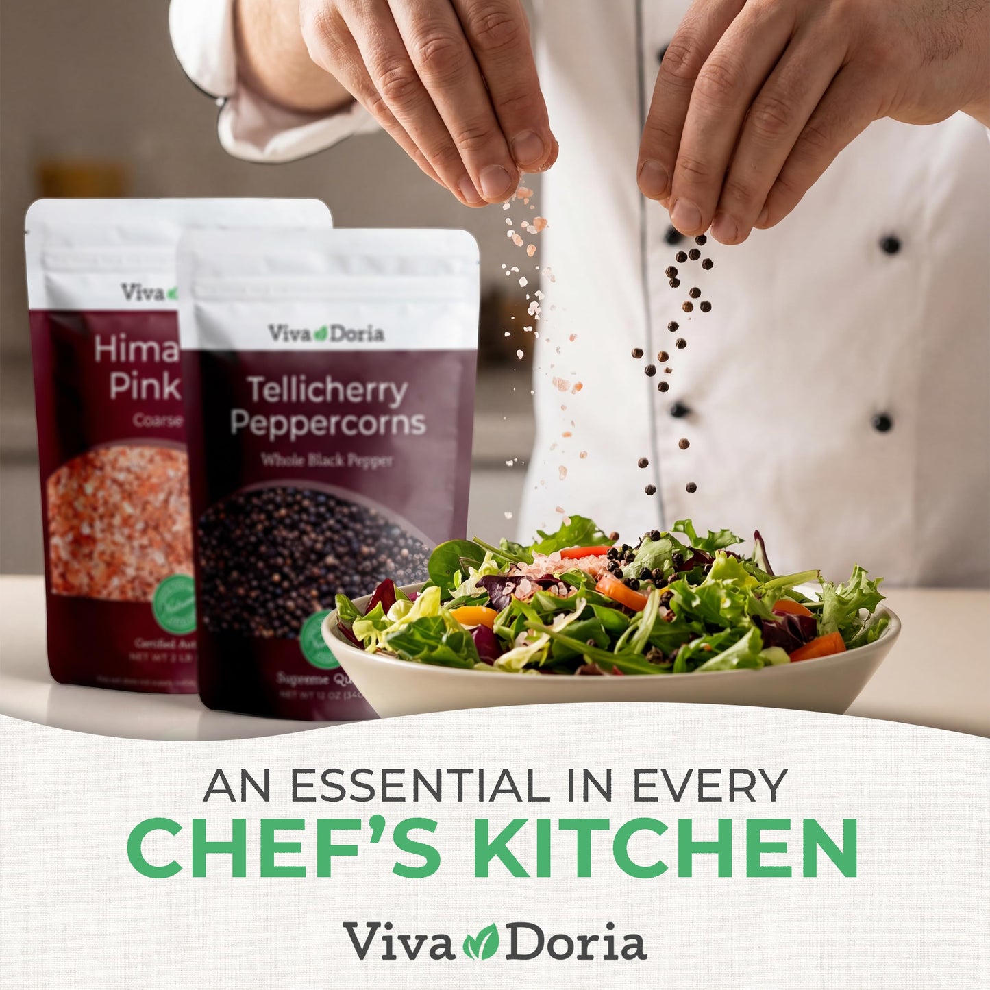 Viva Doria Tellicherry Whole Black Peppercorns, 12 oz & Himalayan Pink Salt, Coarse Grain, 2 lb | Salt and Pepper Combo, For Grinder Refills, 2 Piece Set