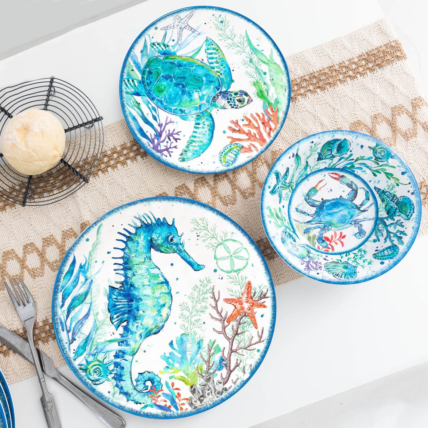 LEHAHA Melamine Pasta Bowls, Set of 6 9.25 inches 42 OZ Large Salad Serving Bowls, Coastal Melamine Dinner Deep Plates, Lightweight Soup/Cereal/Noodle Bowls set, Dishwasher Safe,Oceanic Design…