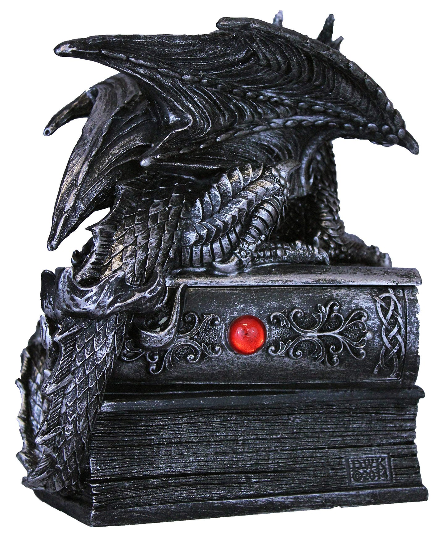 Guardian of Bibliophiles Stone Finish Dragon on Books Resin Trinket Box with Hidden Compartment - Gothic Medieval Dresser Decorative Accent - 8 Inches High