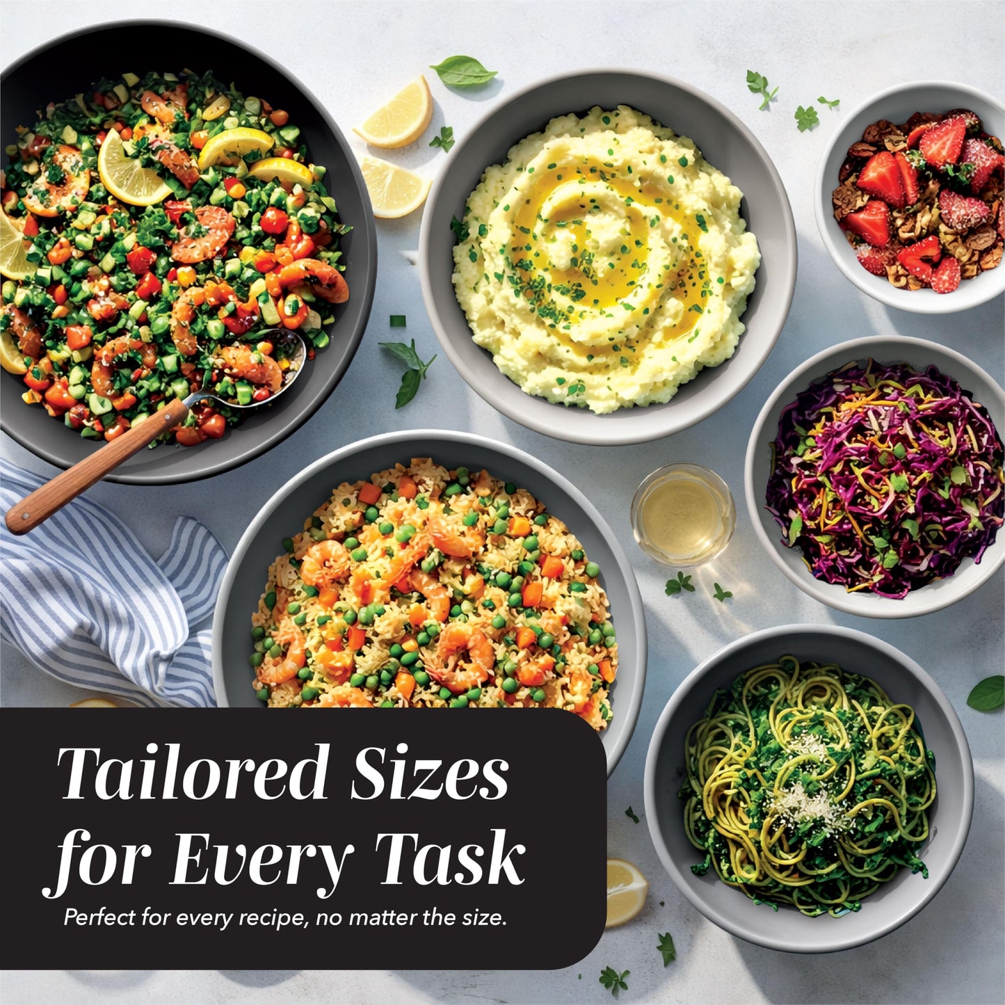 COOK WITH COLOR Mixing Bowls with TPR Lids - 12 Piece Plastic Nesting Set includes 6 Prep and Lids, Microwave Safe Bowl (Black Ombre)
