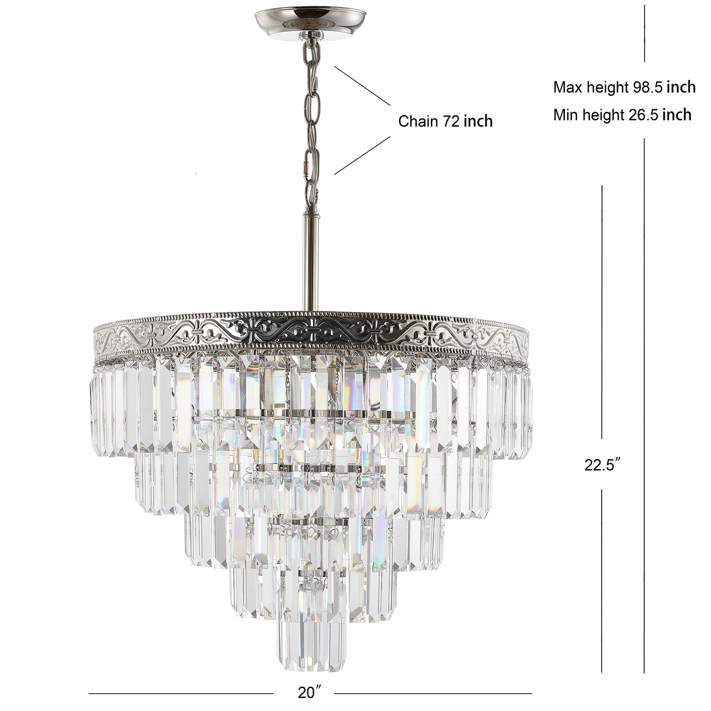 JONATHAN Y 20" Polished Nickel/Clear 4-Light LED Chandelier, Modern Tiered Pendant Light Fixture for Dining Room, Bedroom, Entryway with Clear Faceted Crystal Shade (JYL9007A)