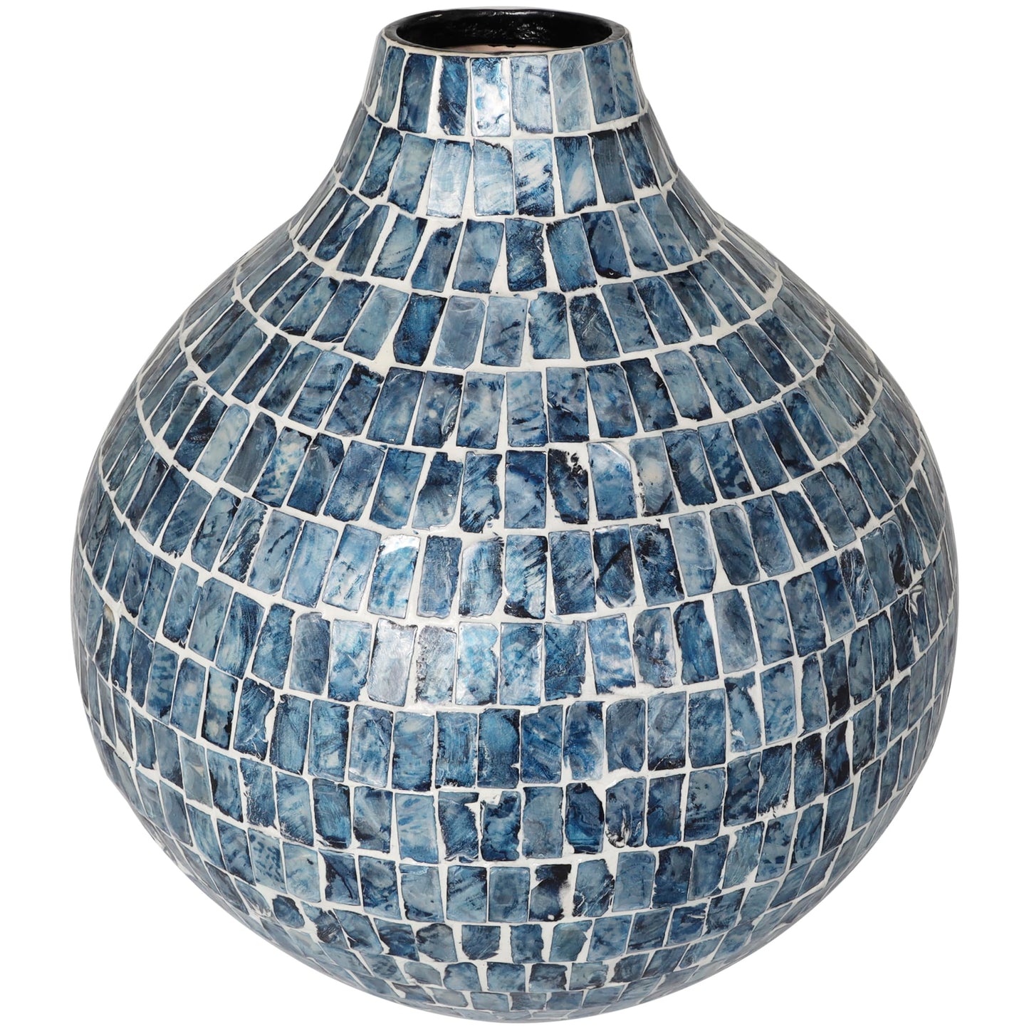 Deco 79 Mother of Pearl Shell Handmade Decorative Vase Mosaic Inspired Centerpiece Vase, Flower Vase for Home Decoration 13" x 13" x 14", Blue