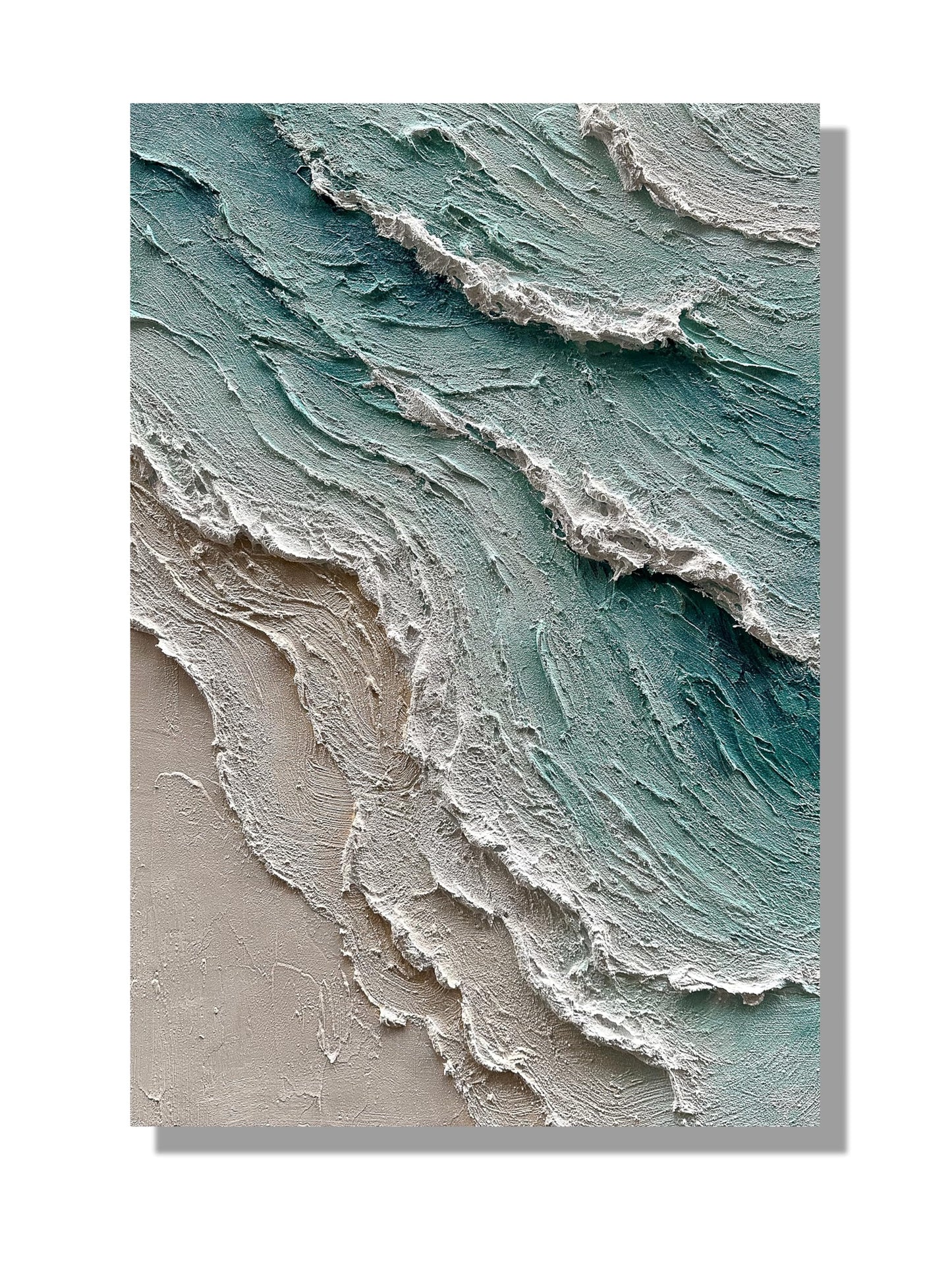 Diathou Art Hand-painted oil painting of a beach scene with waves. Modern abstract blue landscape art as a wall decoration for home office. 36x24 inches.