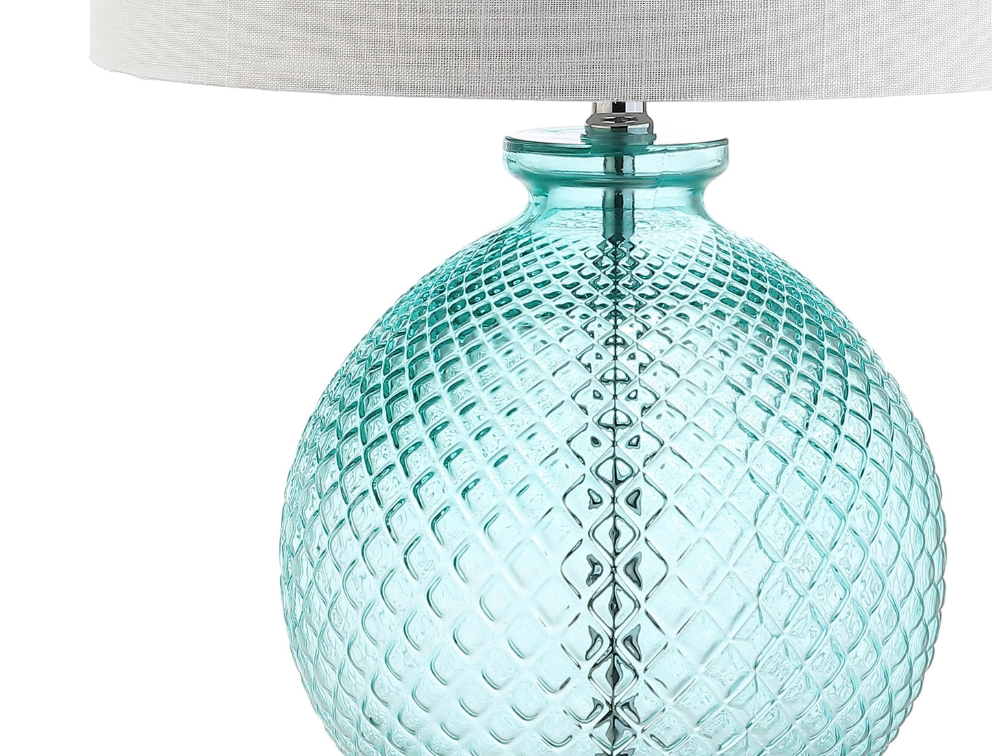JONATHAN Y 26" Aqua Diamond-Etched Glass and Crystal Table Lamp, Coastal Transitional Bedside Lamp with White Linen Drum Shade for Living Room, LED Bulb Included JYL2003A
