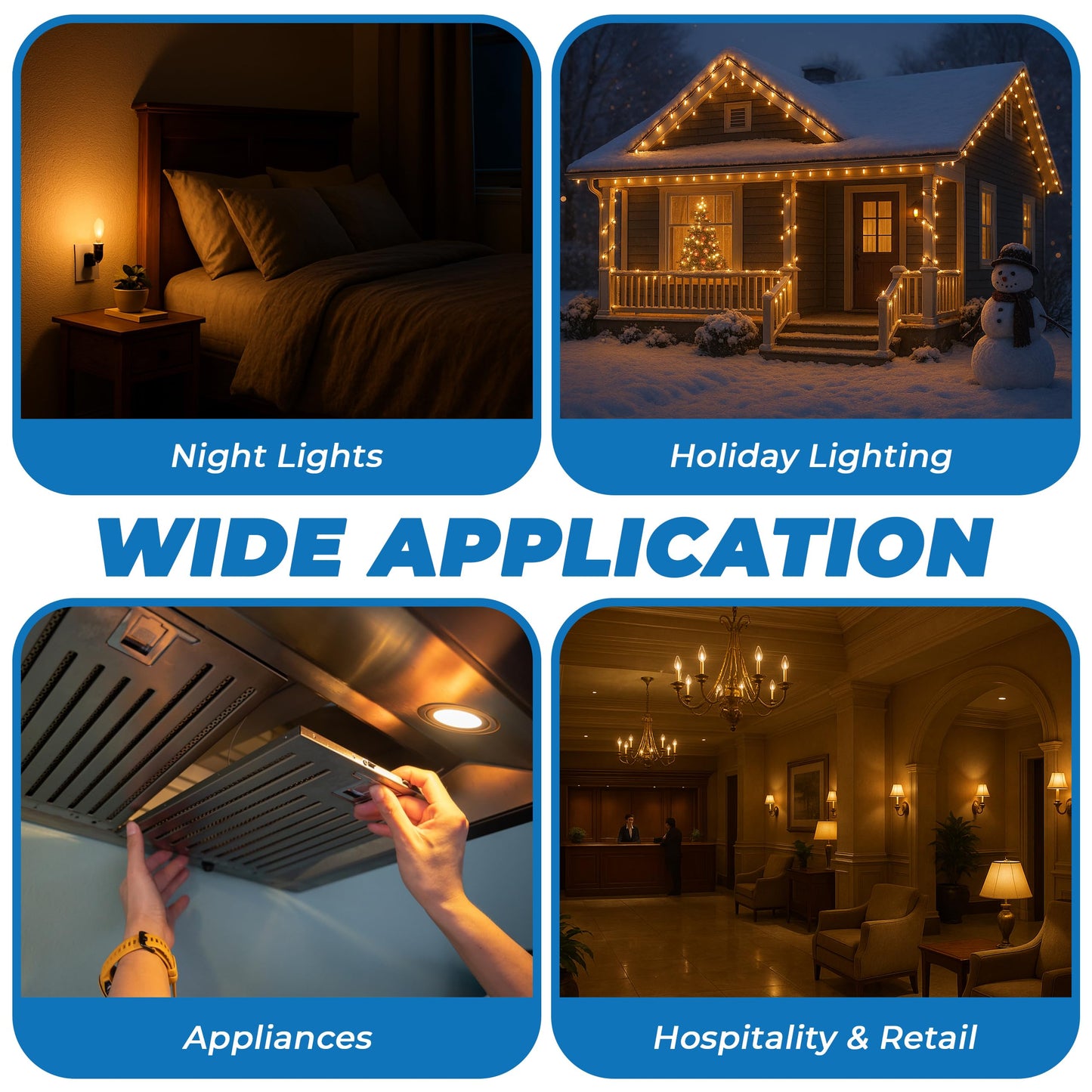 OHLECTRIC Night Light Bulbs - 7 Watt Mini Bulbs – E12 Candelabra Base, Non-Dimmable, 120 Volts – C7 Night Light Lamp Replacement Bulb for Salt Lamps, Window Candles, Holiday Decor (4, Clear)