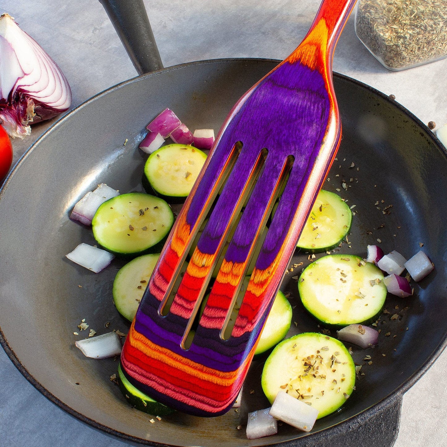 Baltique Waikiki 13 Inch Wooden Slotted Spurtle Spatula – Colorful Layered Birch Cooking Utensil for Stirring, Mixing & Serving