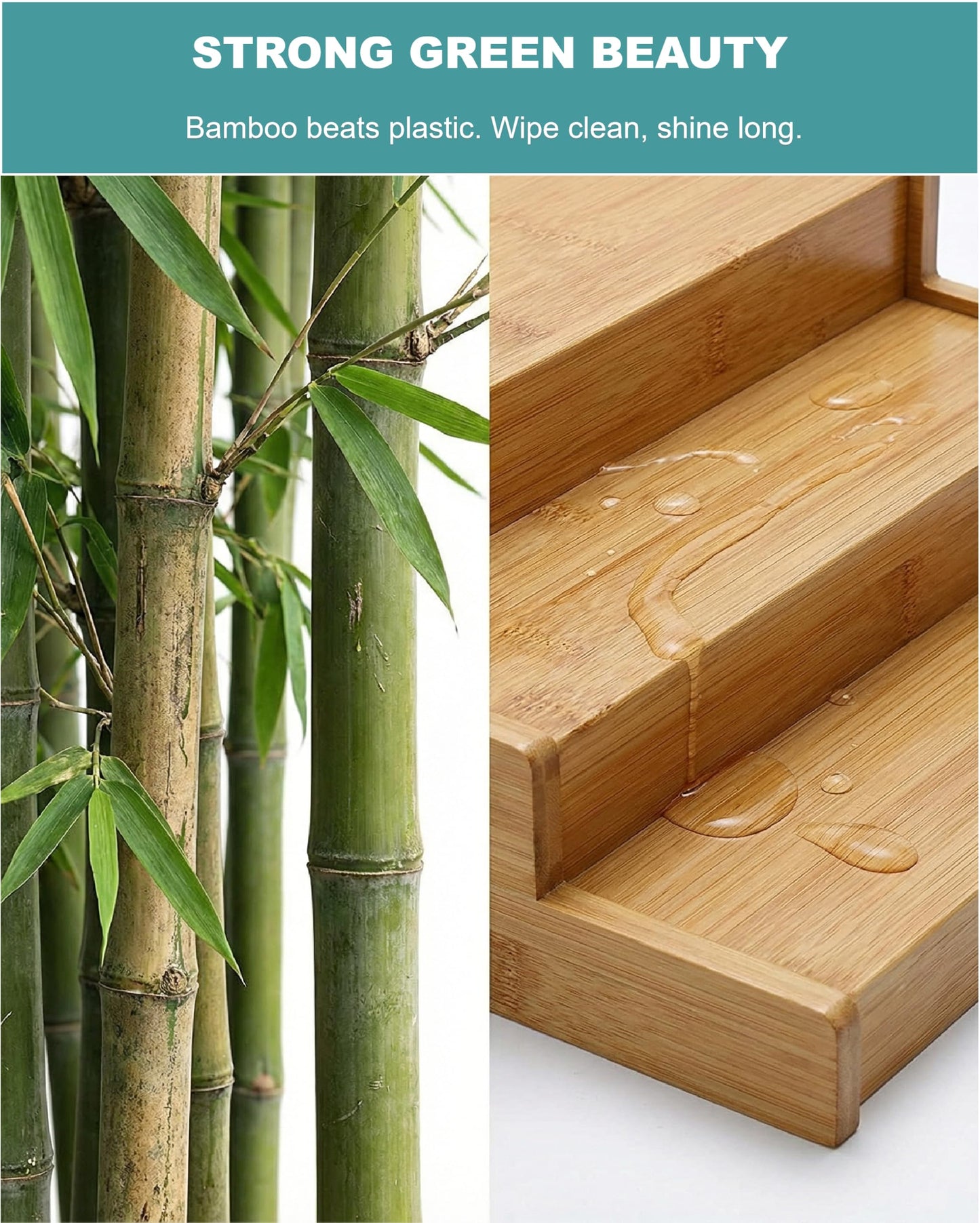 3-Tier Expandable Bamboo Spice Rack,Spice Organizer for Cabinet, Adjustable 12"-24" Wide Storage Shelf for Countertop, Pantry & Cupboard, Natural Wood Kitchen Organization,No Assembly