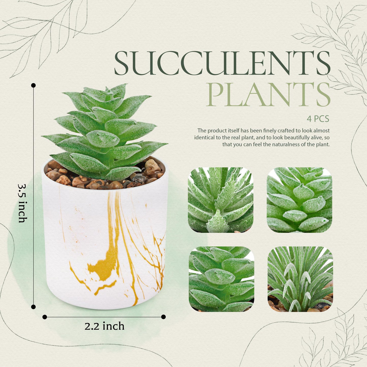 Der Rose Set of 4 Succulents Plants Artificial Mini Fake Succulents Plants for Office Desk Accessories for Women Home Decor(Green)