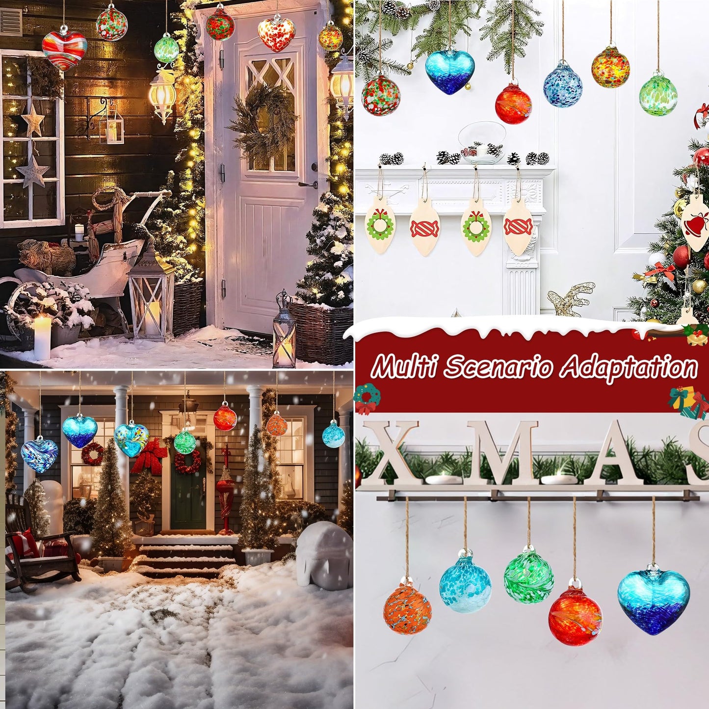 Hand Blown Glass Gazing Balls for Garden 3.8" Glass Ornaments for Christmas Tree Blue Heart Hanging Friendship Balls (Blue - C)