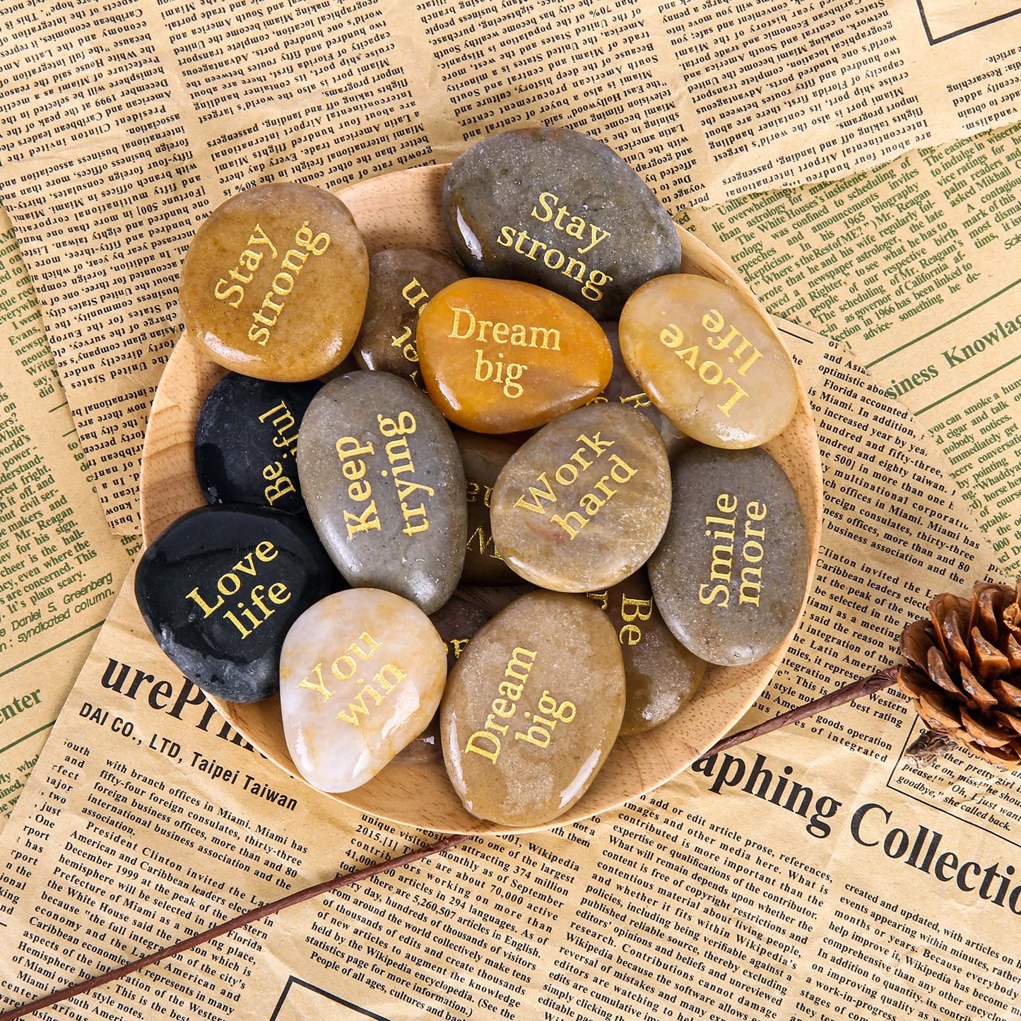 Majorhouse 52pcs Engraved Inspirational Stones with Inspiring Prayer Words, Phrases,Encouragement Stones for Family and Friends.