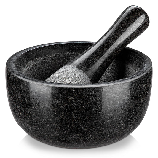 Velaze Large Mortar and Pestle Set, 100% Granite, Natural Unpolished, Herb Crusher, Spice Grinder, Stone Grinder Bowl for Making Guacamole and Pesto, 6.3 Inch Pestle and 16 oz Mortar(2 Cup)