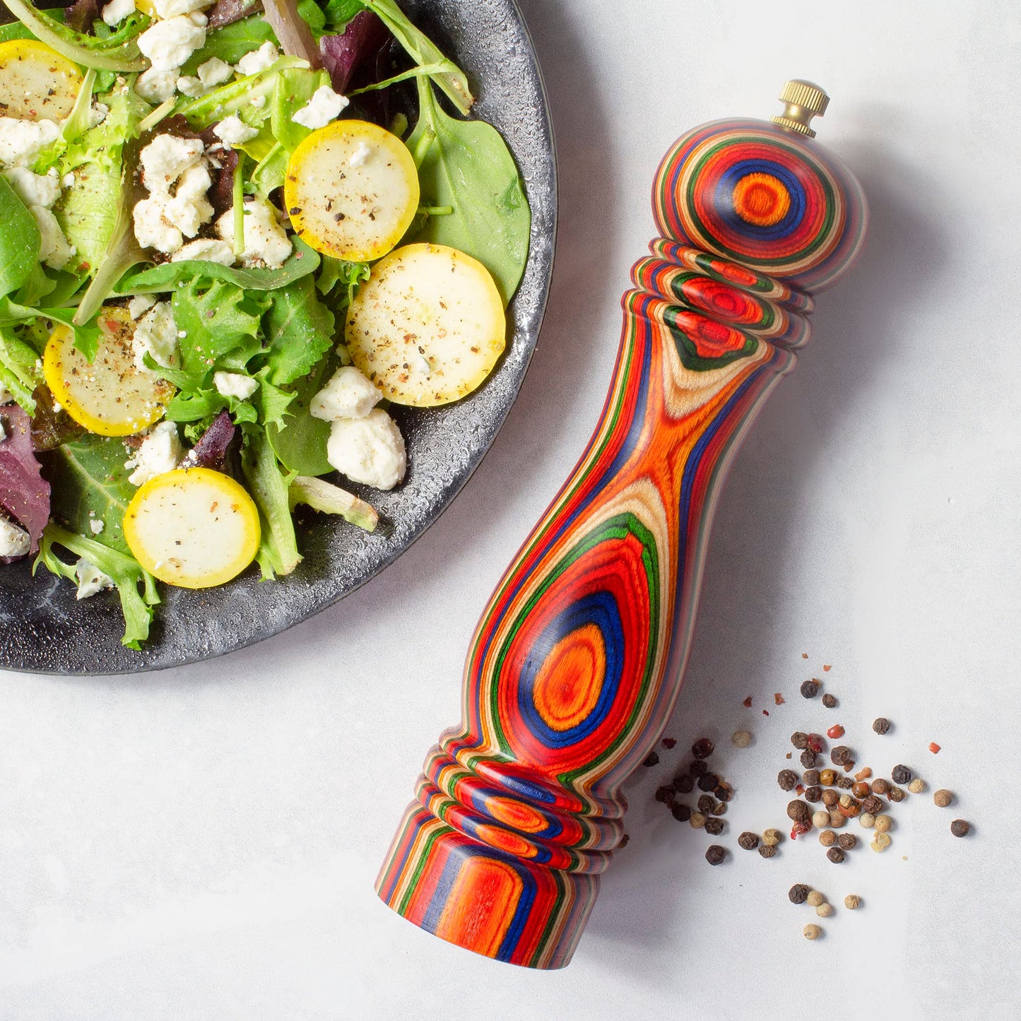 Baltique Marrakesh Wooden Pepper Grinder, Colorful Wood Pepper Mill with Adjustable Stainless Steel Grinding Mechanism, Refillable Manual Mill for Kitchen and Table Use, 8-Inch