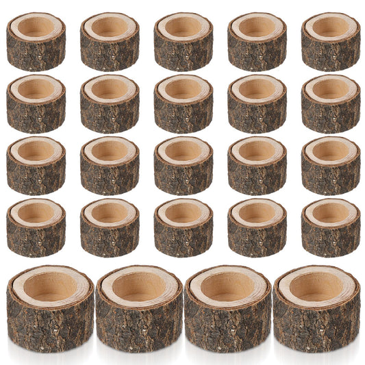 24 Pcs Wooden Tea Light Candle Holders Votive Candle Holders, Rustic Wooden Pillar Candle Stands Vintage Tealight Holders Set Candle Centerpieces for Dining Table Wedding Party, 1.6" H