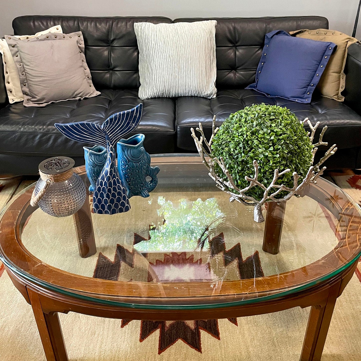 Hand-Carved Navy Blue Wood Mermaid Tail Sculpture – 13.75" Nautical Coastal Table Decor, Beach House Accent, Ocean-Inspired Artisan Art, Indoor Shelf Display Statue, Unique Gift for Ocean Lovers