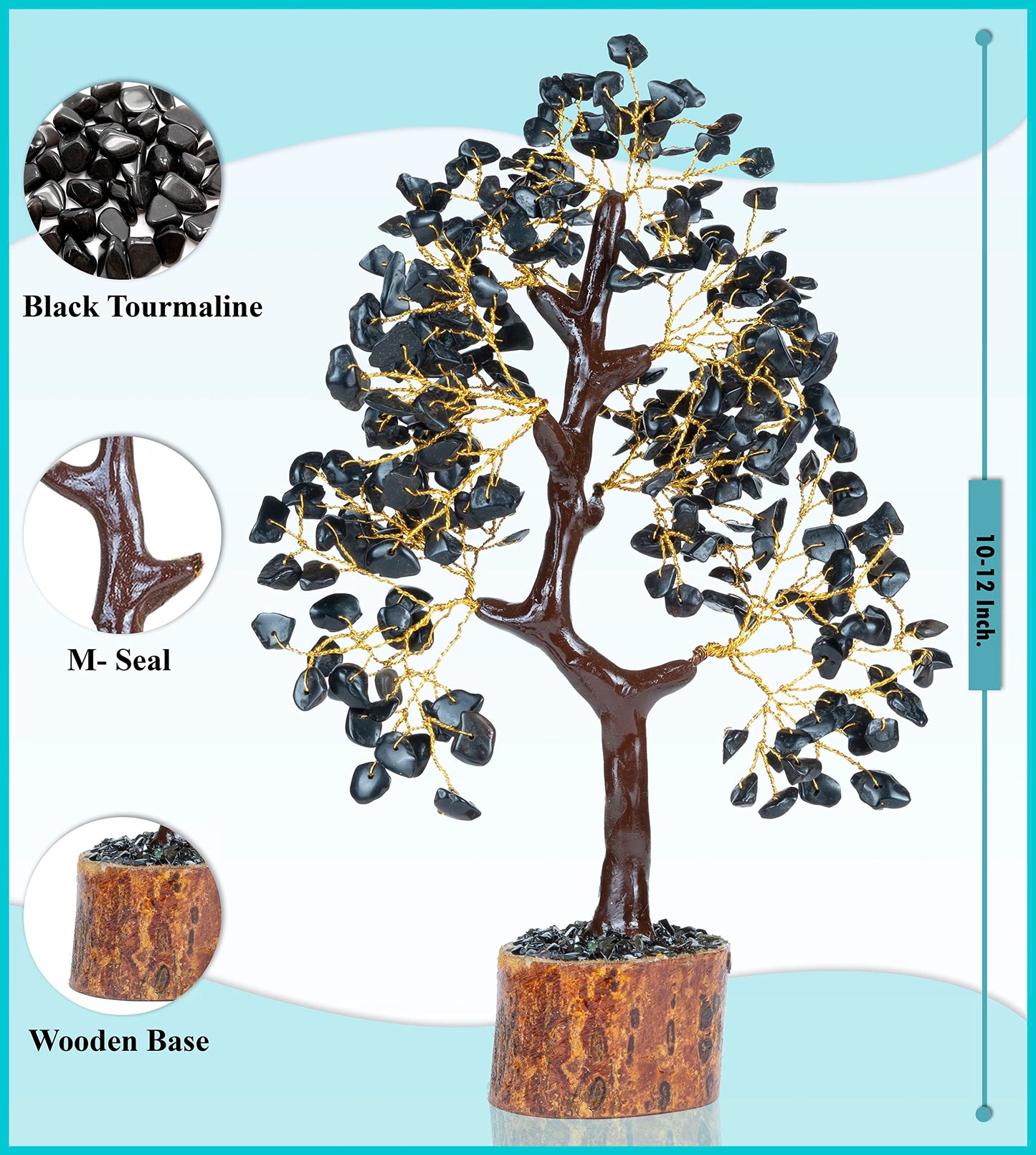 Crocon® Black Tourmaline Crystal Tree of Life with Bracelet & 2 Pendants Feng Shui Gem Tree Decor Healing Crystals Spiritual Black Gifts for Home & Room Decor Gifts for Women, Girlfriend, Her & Sister