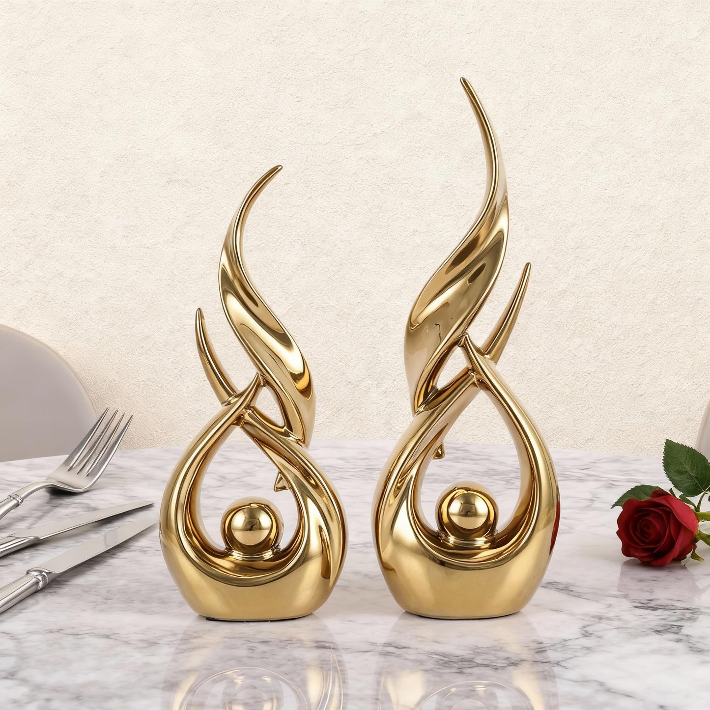DOVDOV 2-Piece Abstract Gold Home Decor Set, Ceramic Abstract Sculptures, Modern Art Pieces, Suitable for Coffee Table Tops, Office Bookshelves, Dining Table Centers, and entryway Decor.