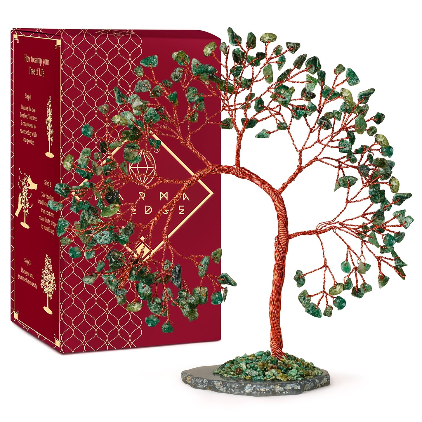 Green Aventurine Crystal Tree of Life, 7 Chakra Healing Crystals Trees, Handcrafted Money Bonsai Tree, Feng Shui Decor, Home and Office Desk Decoration for Positive Energy & Wealth, Spiritual Gifts