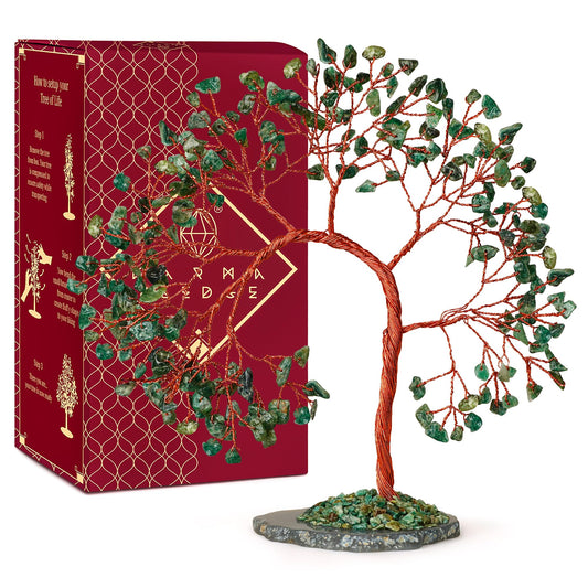 Green Aventurine Crystal Tree of Life, 7 Chakra Healing Crystals Trees, Handcrafted Money Bonsai Tree, Feng Shui Decor, Home and Office Desk Decoration for Positive Energy & Wealth, Spiritual Gifts