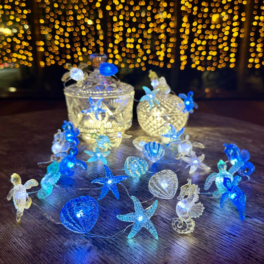 Ocean themed decor String Lights, Nautical Beach Party Decorations,Cute Sea Turtle Starfish Decorative Marine Life Night Lamp,Battery Operated USB Plug In 30LED 10ft For Bedroom Christmas Ornaments