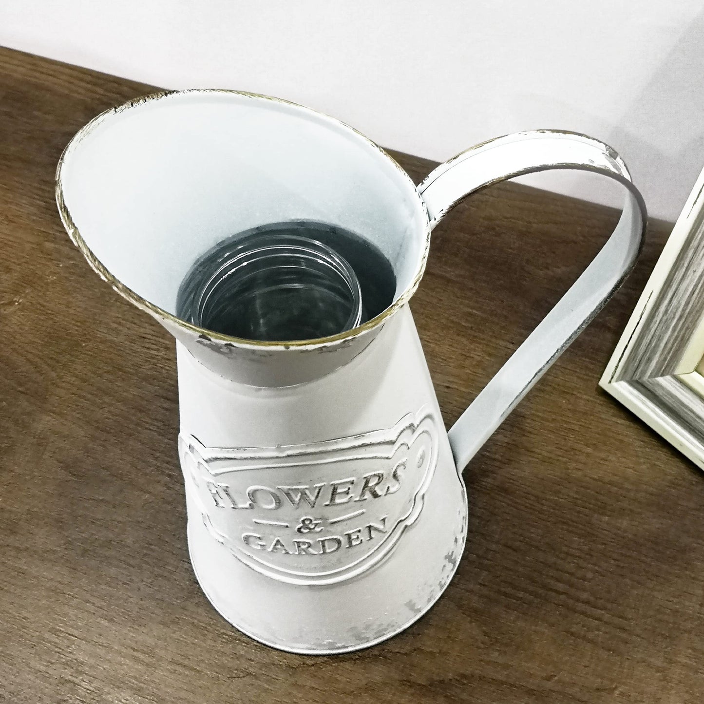 Rustic Vase for Flowers, Small White Metal Shabby Chic Jug, Farmhouse Vase for Home, Kitchen,Living Room - 8.7"(White)